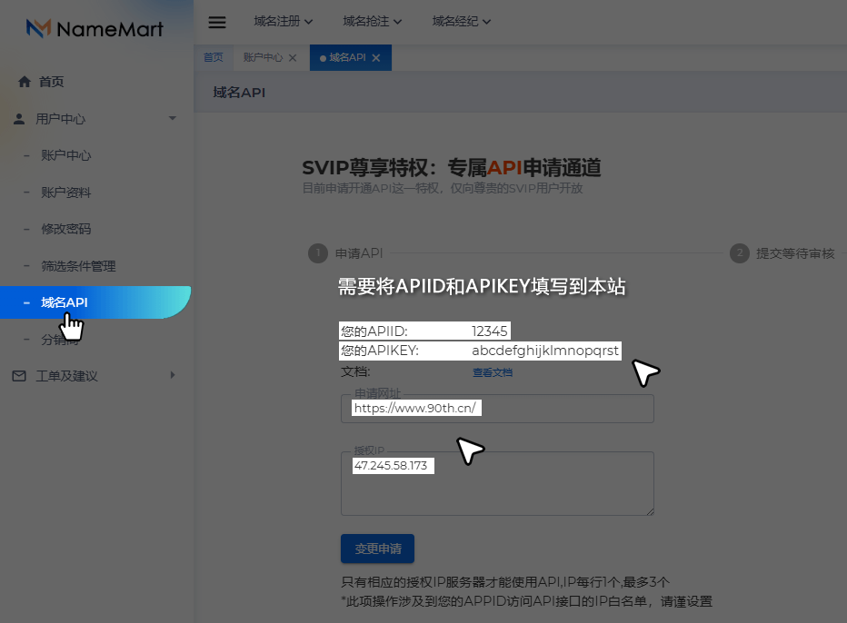 NameMart API 密钥